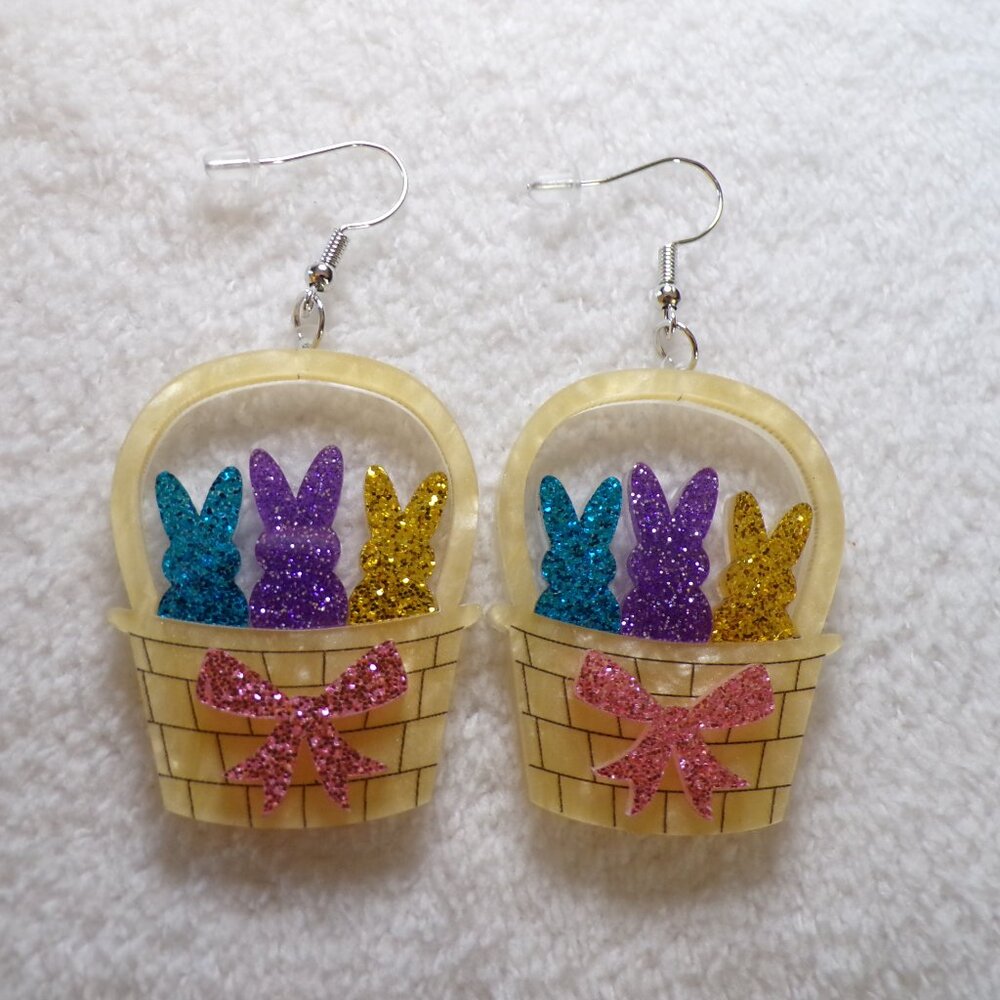 Easter Bunny Basket Acrylic Dangling Earrings